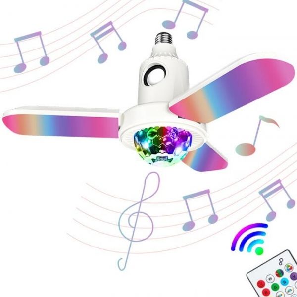 2022 NEW 40W E27 RGB Music Three Leave Fan Shape Folding Light Bluetooth Party Home Smart LED Bulb}