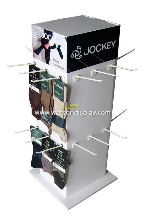 Cardboard custom 4 sides hook floor display stand for socks}