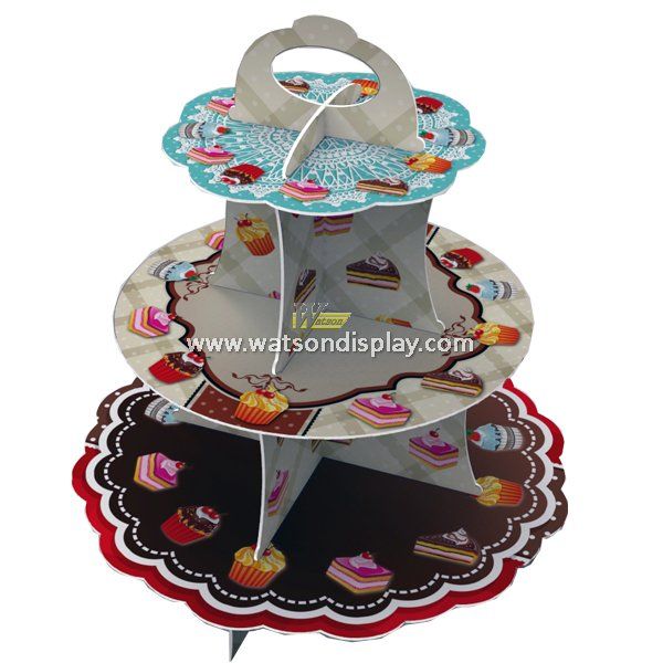 Original design 3 tiers cardboard cupcake stand with easy handle for birthday party