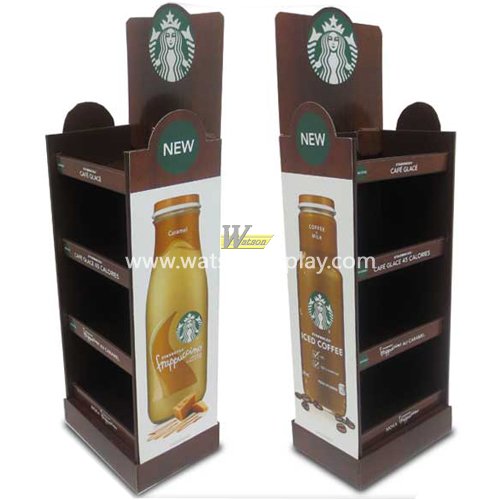 custom stronger cardboard material coffee floor display stand with custom size and logo 