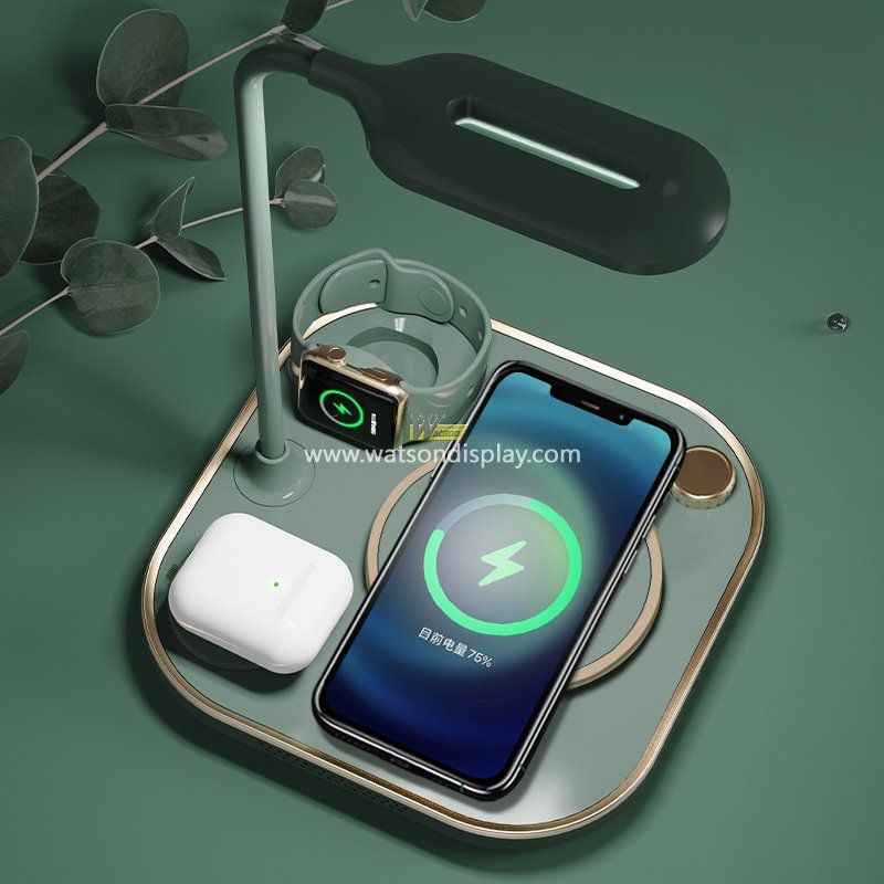 Smart Led desk lamp with wireless charger bedside night reading desk table 15w 4 in 1 wireless charger lamp for iphone