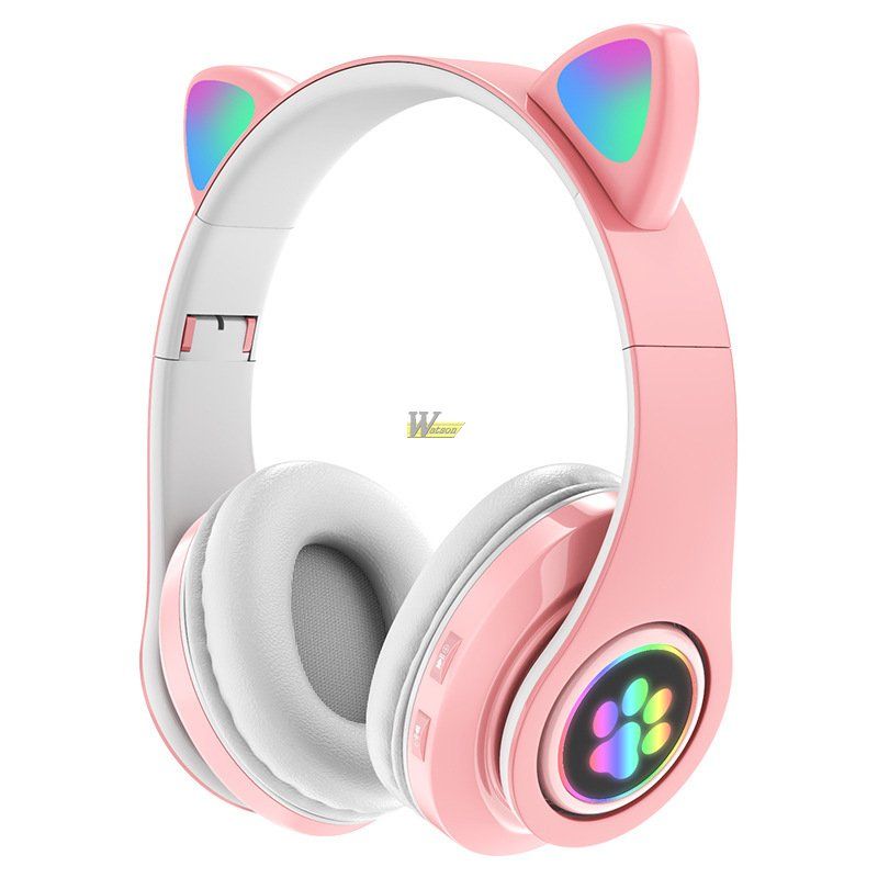 Cute 2022 Electronics  Pink LED Cat Ear Headphones Wireless Bluetooth Earphones Headphones Over Ear Headset kid gift