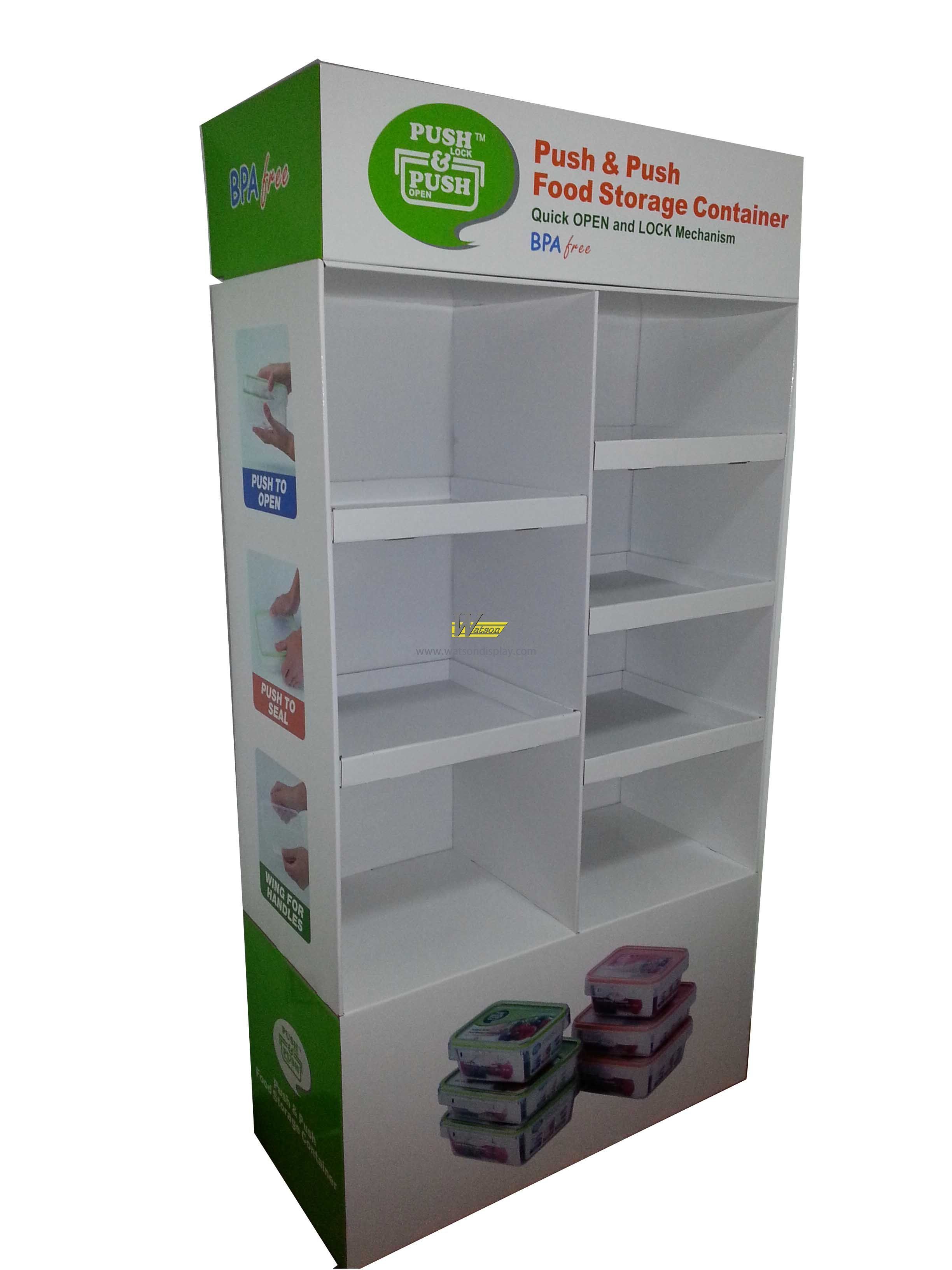 Hot sales custom corrugated compartment display stand for food storage container 